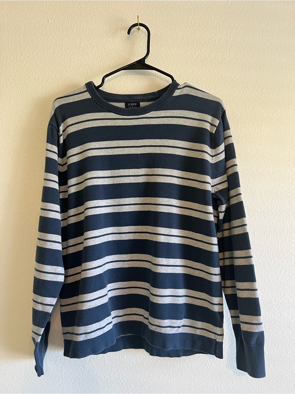 J. Crew Navy/Gray Striped Crewneck Sweater